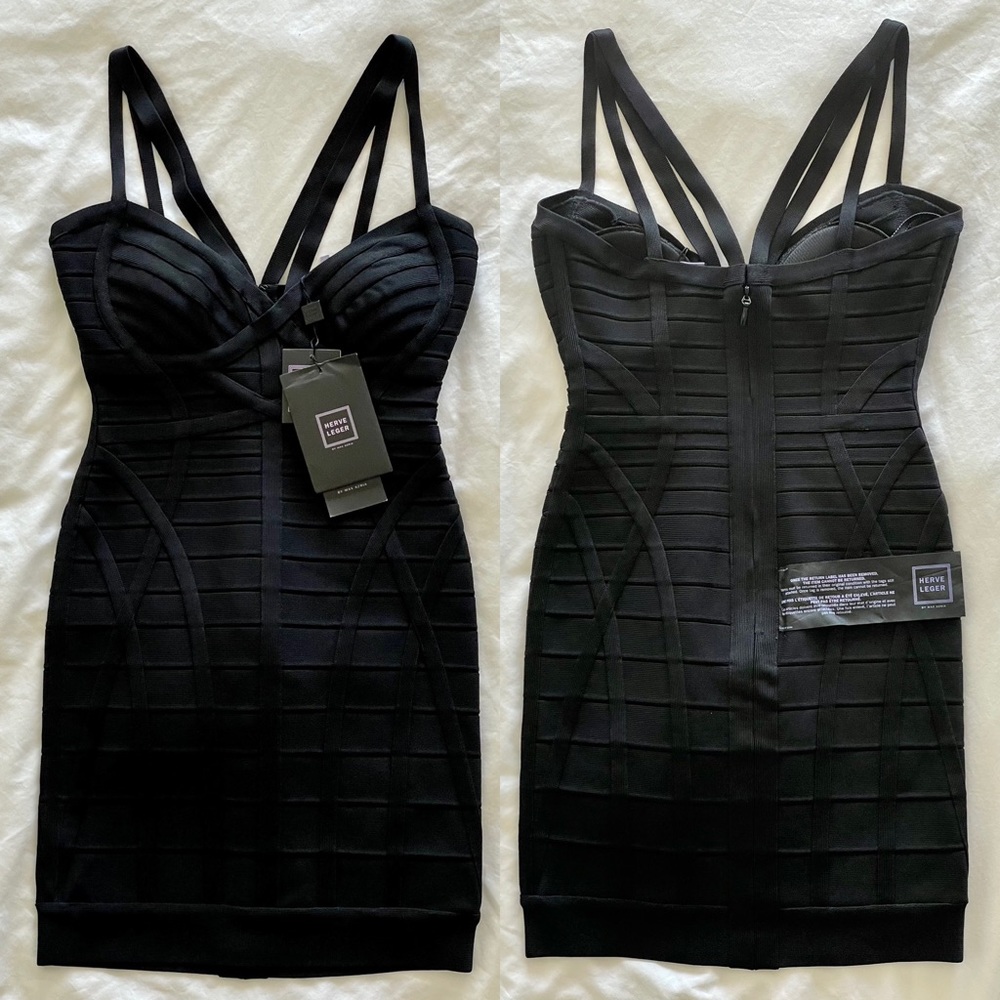 Herve Leger Black Bandage Mini Dress XS With Tags
